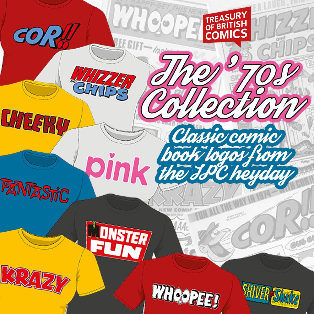 The ’70s T-shirt Collection – wear your favourite classic British comic book logo!